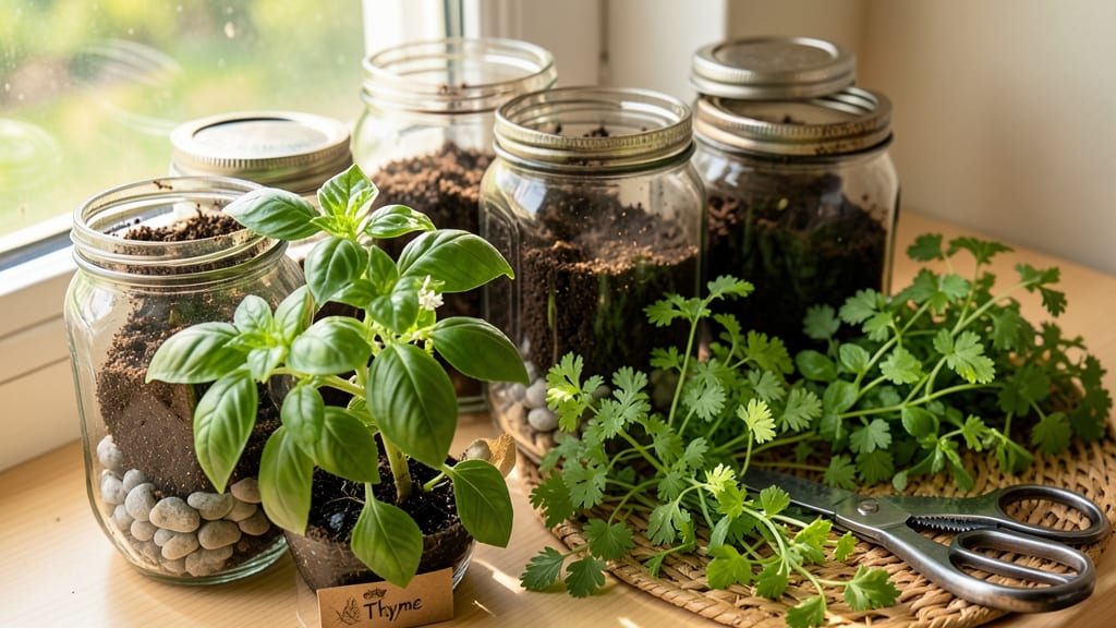 Mason Jar Indoor Herb Garden: Sunlit Kitchen Growing Made Simple