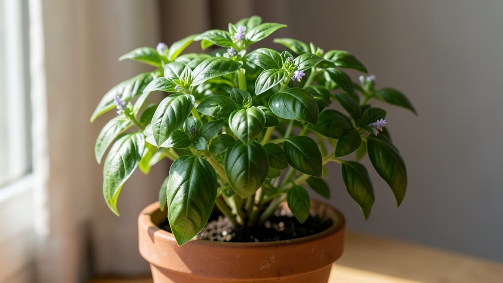 Growing a Basil Plant Indoors: Sunlit Windowsill Success in 3 Weeks